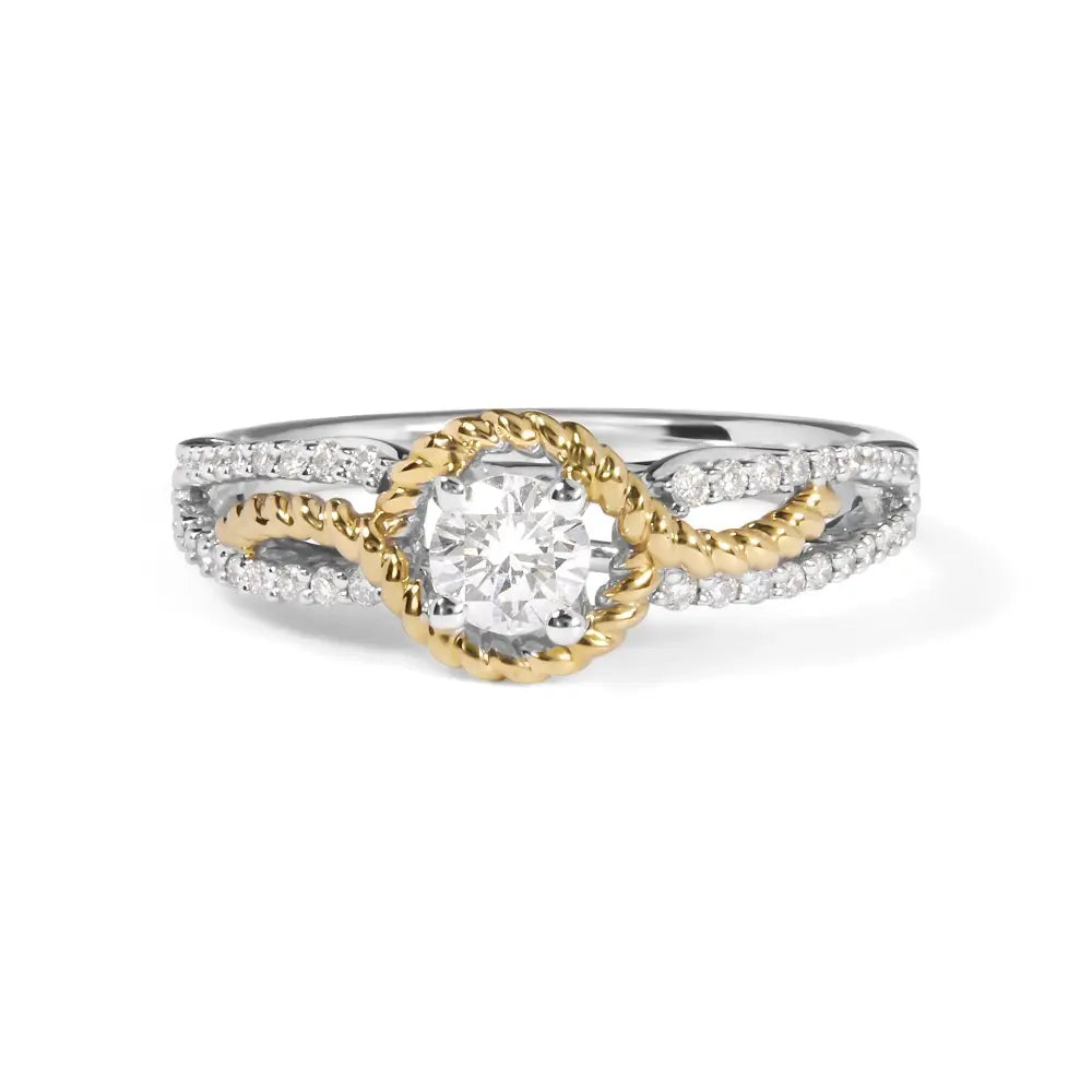 14k two-tone gold 3/8 cttw round diamond halo engagement ring size 7 bijoux-nyc direct