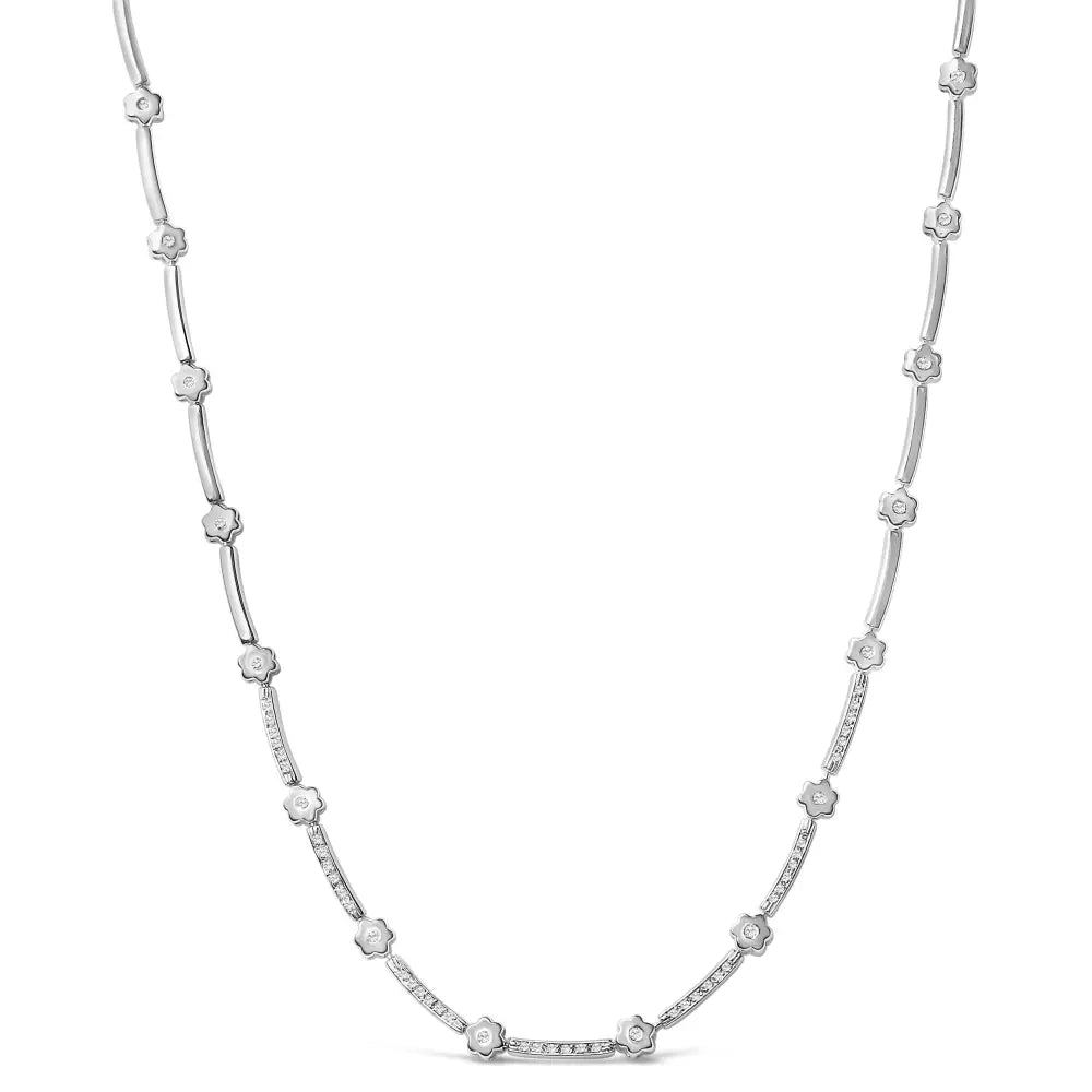 1.0 cttw diamond flower and bar station necklace in 14k white gold bijoux-nyc direct