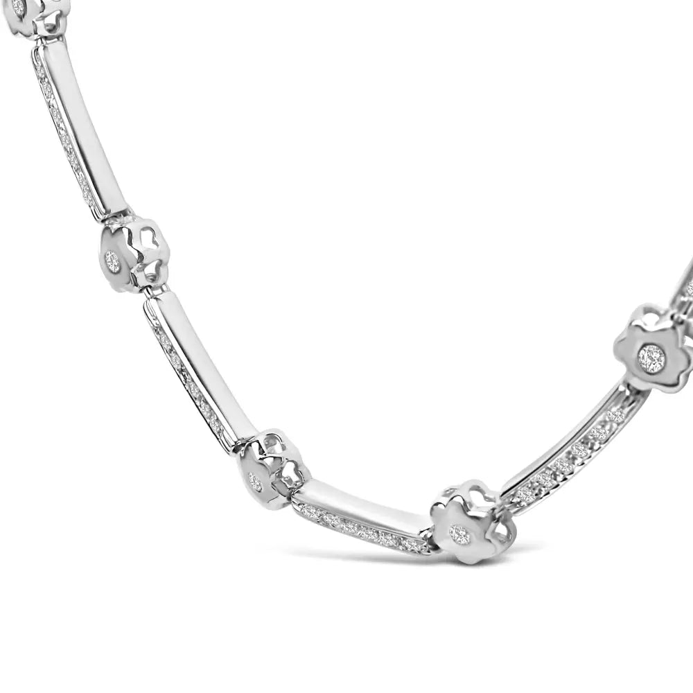 1.0 cttw diamond flower and bar station necklace in 14k white gold bijoux-nyc direct