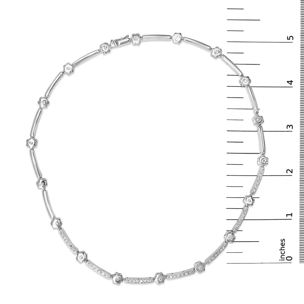 1.0 cttw diamond flower and bar station necklace in 14k white gold bijoux-nyc direct