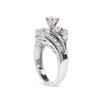 14k white gold 1.00 cttw round and baguette diamond swirl cocktail ring bijoux-nyc direct