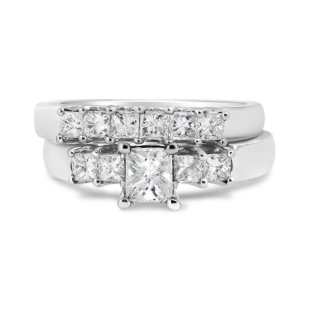 14k white gold 1 1/2 cttw five-stone princess diamond bridal ring set bijoux-nyc direct