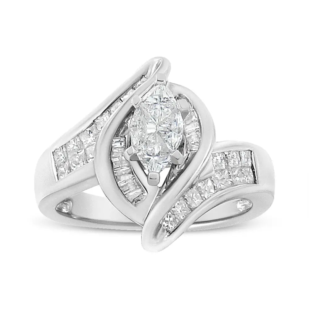 14k white gold 1 1/4 cttw marquise style diamond engagement ring bijoux-nyc direct