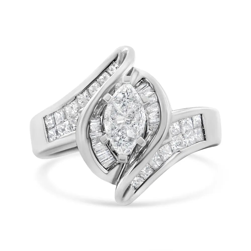 14k white gold 1 1/4 cttw marquise style diamond engagement ring bijoux-nyc direct