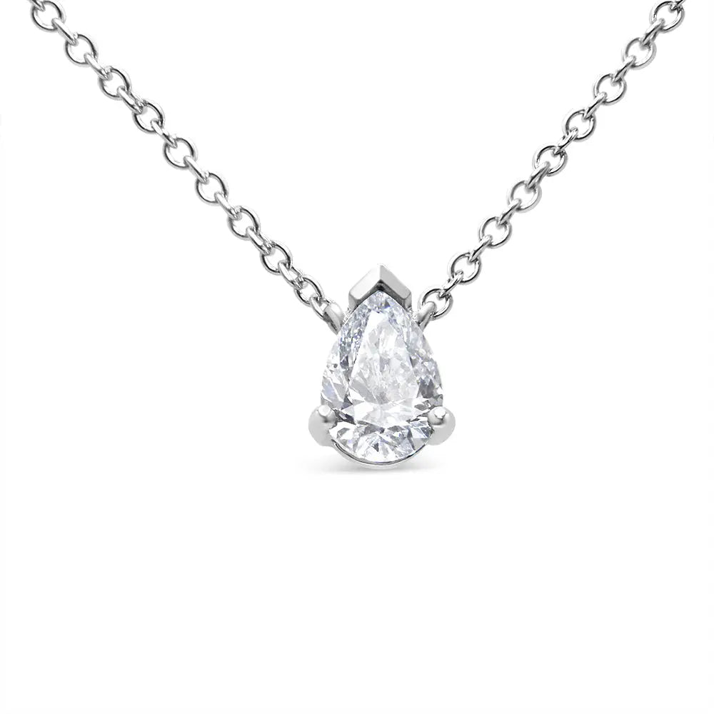 14k white gold 1/2 cttw lab grown pear diamond solitaire necklace bijoux-nyc direct