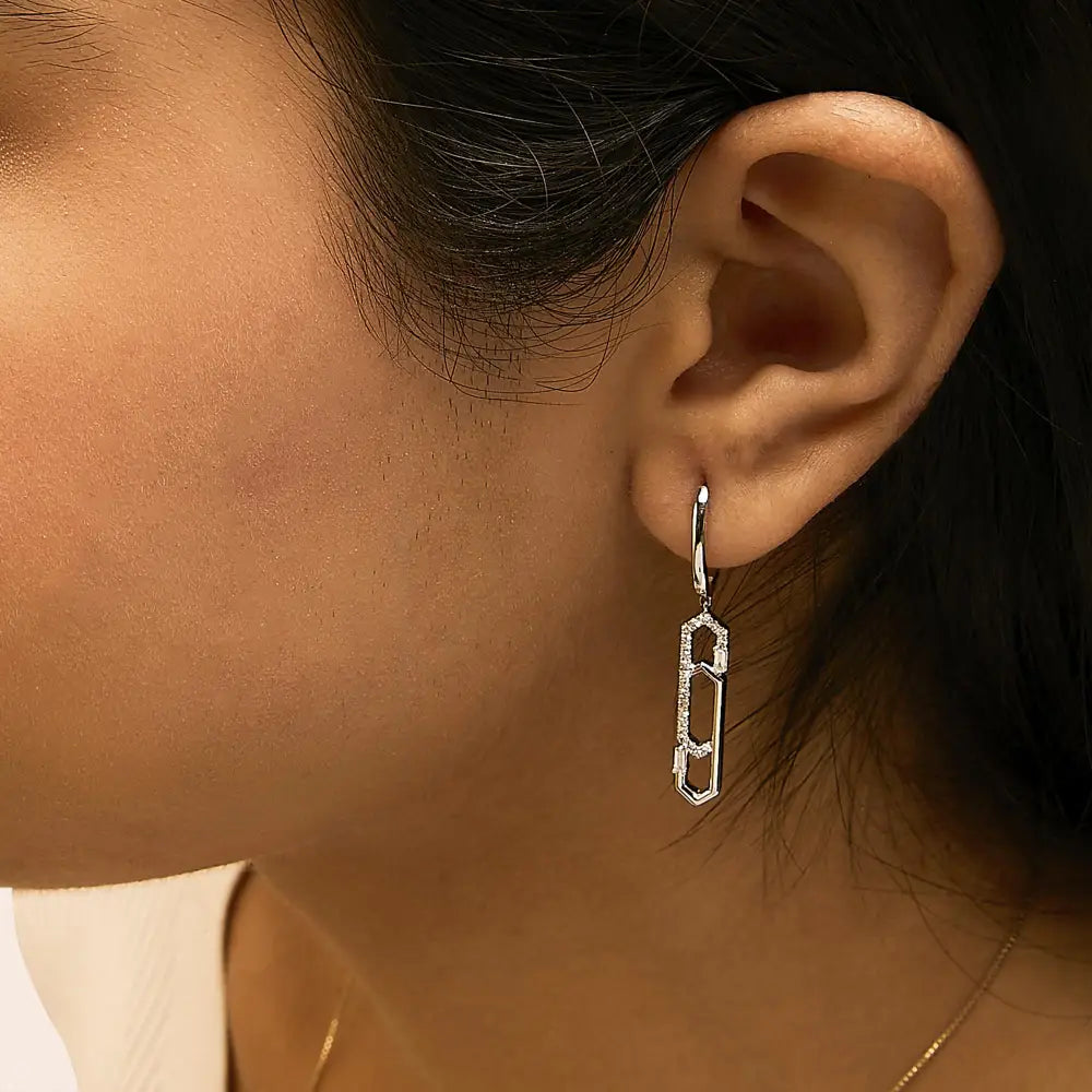 14k white gold diamond interlocking paperclip dangle earrings bijoux-nyc direct