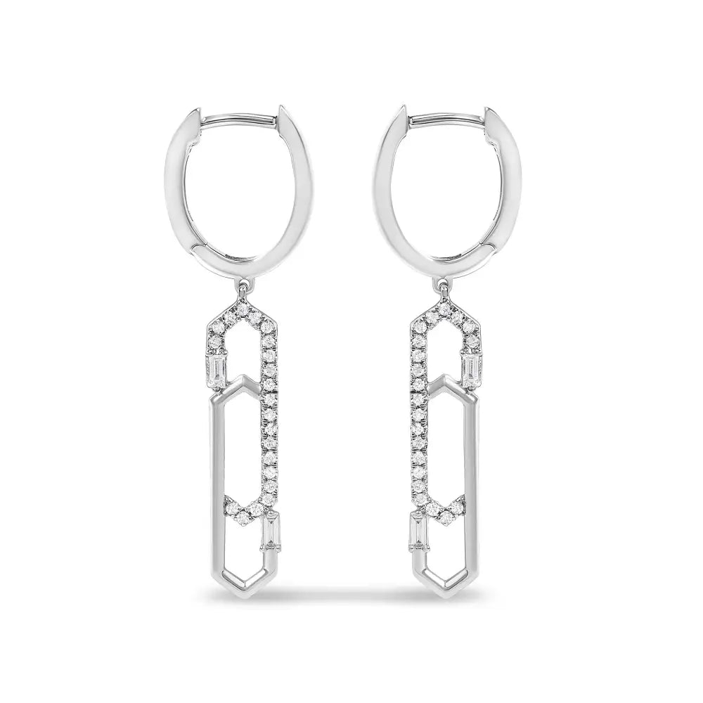 14k white gold diamond interlocking paperclip dangle earrings bijoux-nyc direct