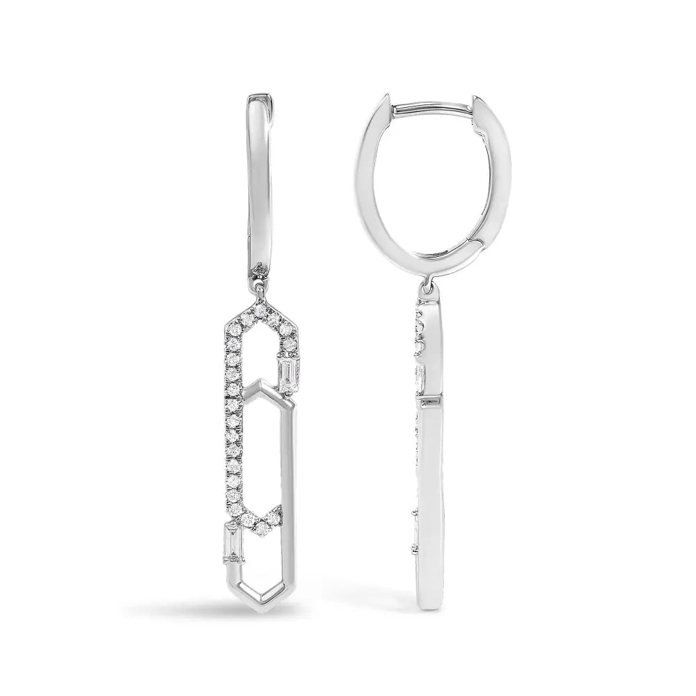 14k white gold diamond interlocking paperclip dangle earrings bijoux-nyc direct