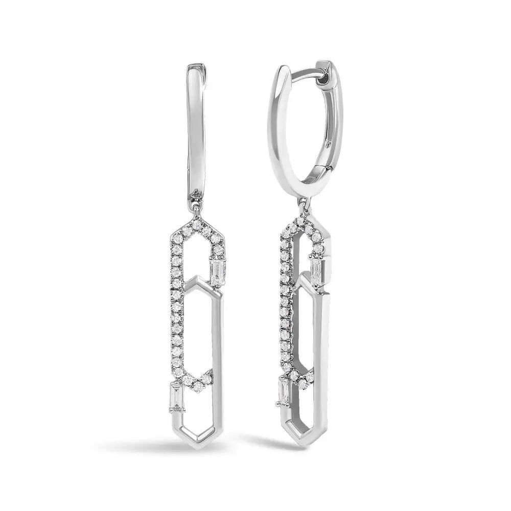 14k white gold diamond interlocking paperclip dangle earrings bijoux-nyc direct