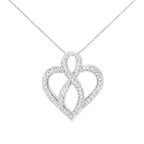 14k white gold 1/4 cttw round diamond heart and ribbon pendant necklace bijoux-nyc direct