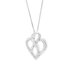 14k white gold 1/4 cttw round diamond heart and ribbon pendant necklace bijoux-nyc direct