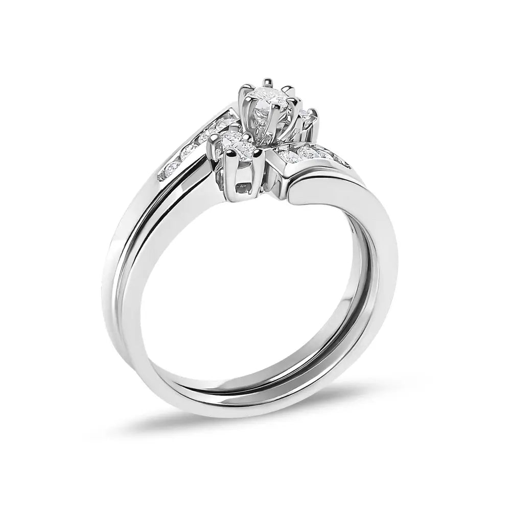 14k white gold 3/8 cttw diamond swirl contoured bridal ring set bijoux-nyc direct