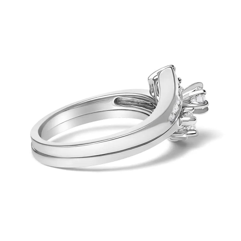 14k white gold 3/8 cttw diamond swirl contoured bridal ring set bijoux-nyc direct
