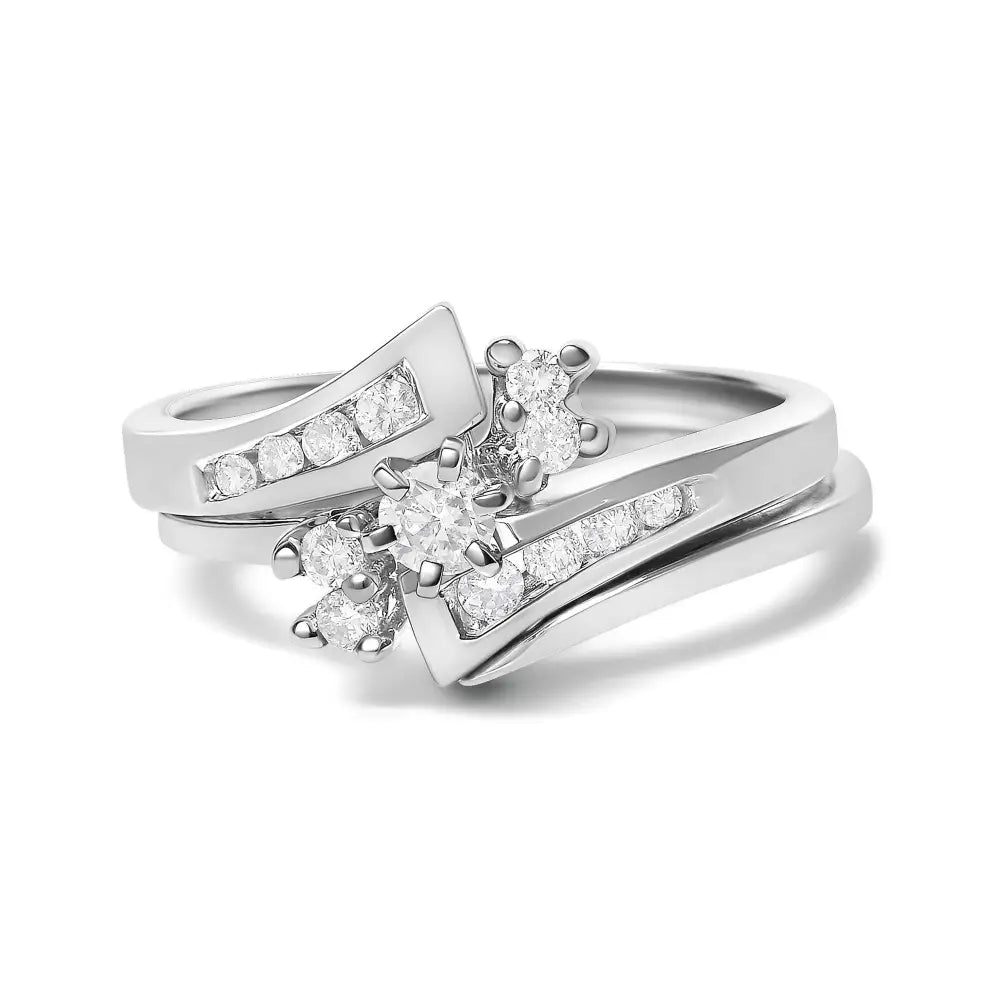 14k white gold 3/8 cttw diamond swirl contoured bridal ring set bijoux-nyc direct