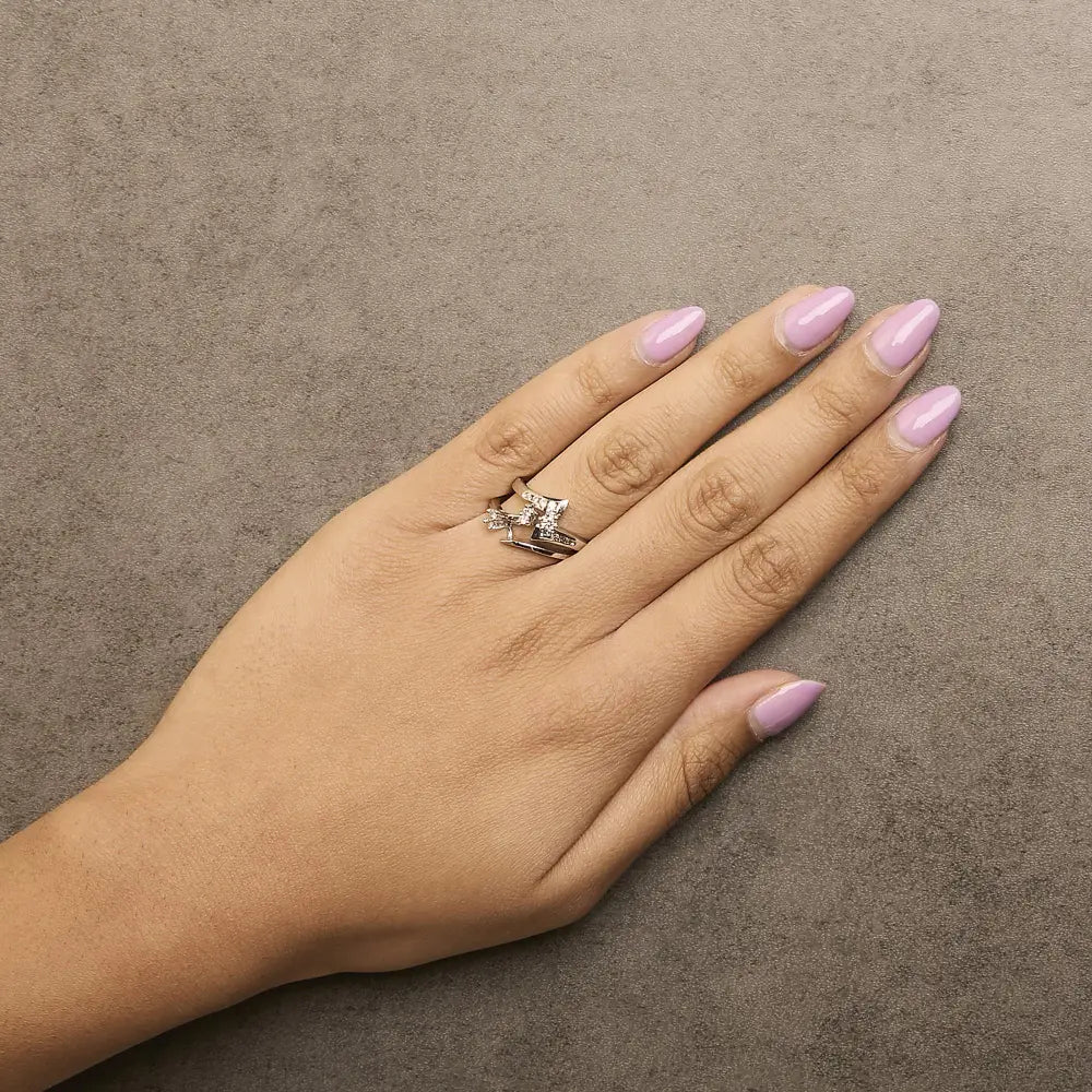 14k white gold 3/8 cttw diamond swirl contoured bridal ring set bijoux-nyc direct