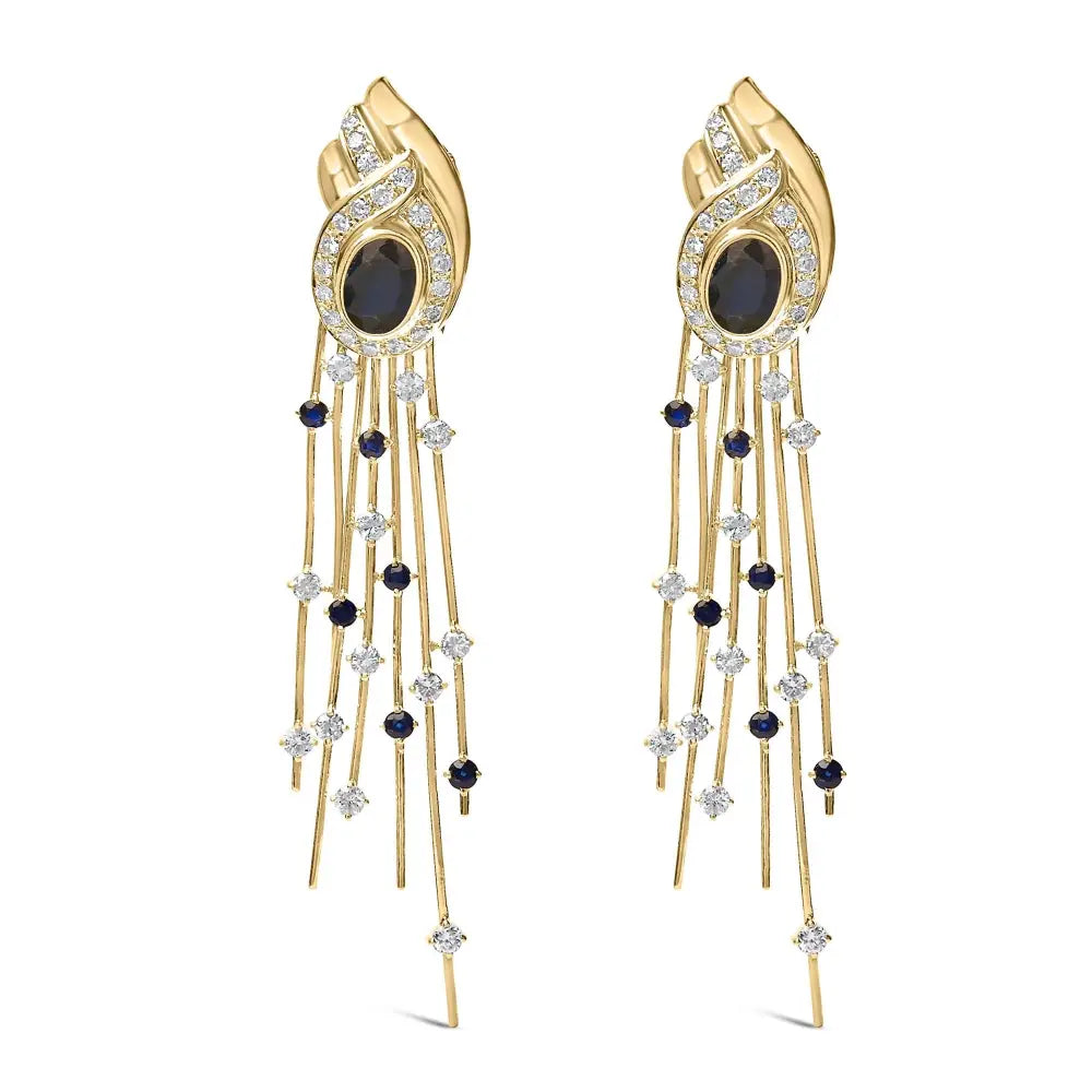 14k yellow gold diamond blue sapphire chandelier earrings bijoux-nyc direct