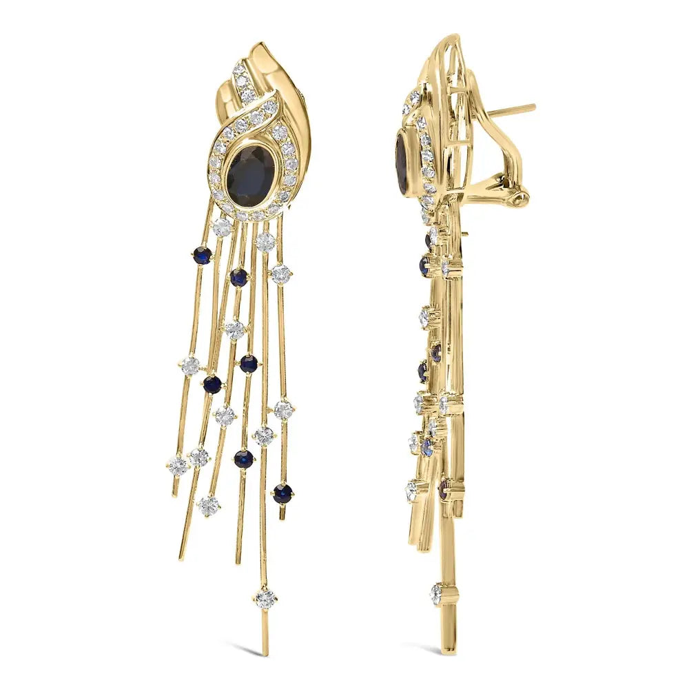14k yellow gold diamond blue sapphire chandelier earrings bijoux-nyc direct
