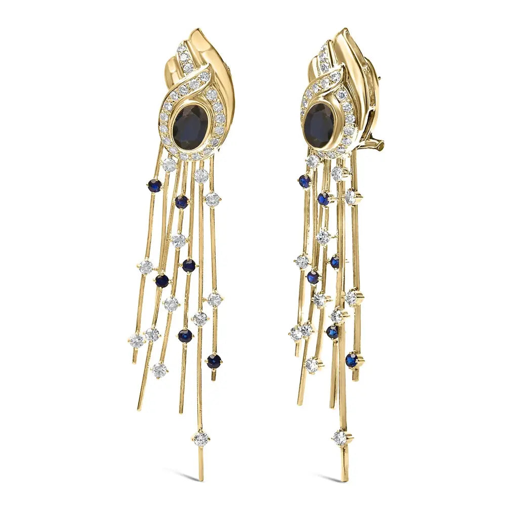 14k yellow gold diamond blue sapphire chandelier earrings bijoux-nyc direct
