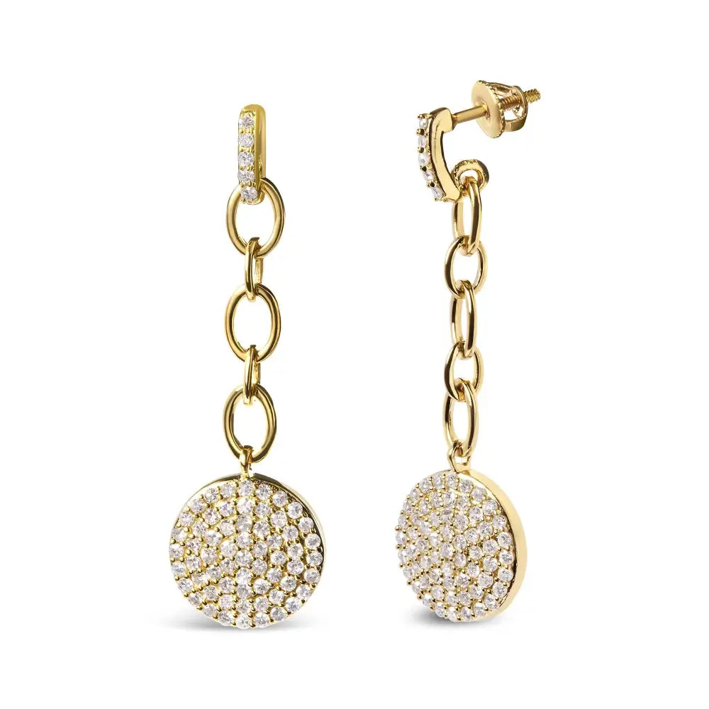 14k yellow gold 1.0 cttw diamond cluster dangle chain earrings bijoux-nyc direct