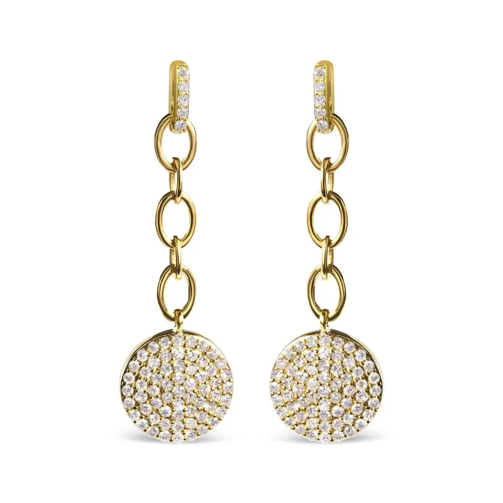 14k yellow gold 1.0 cttw diamond cluster dangle chain earrings bijoux-nyc direct