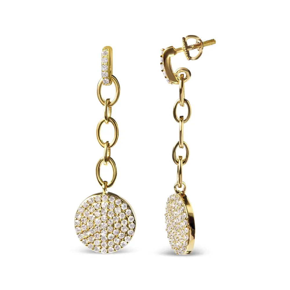 14k yellow gold 1.0 cttw diamond cluster dangle chain earrings bijoux-nyc direct