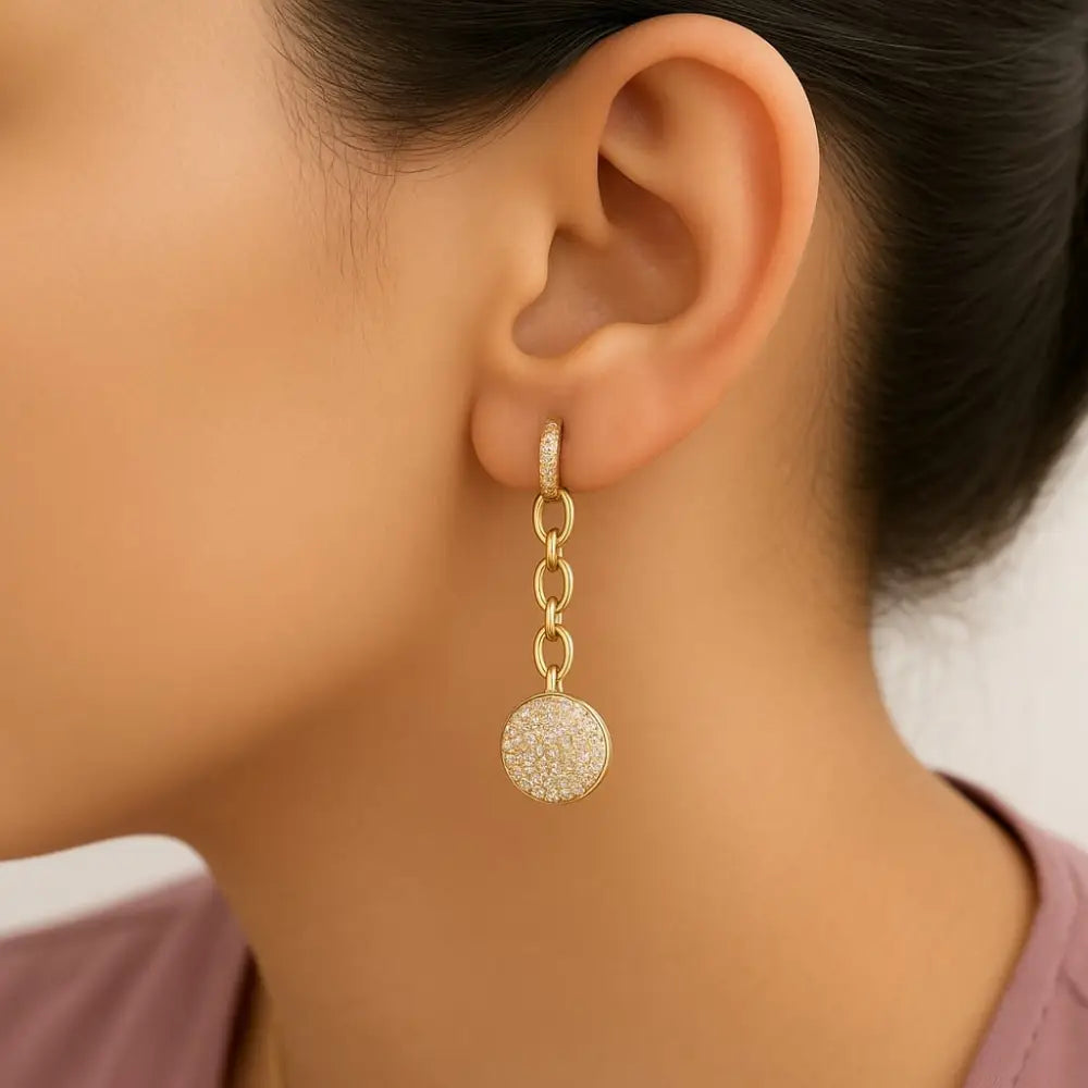 14k yellow gold 1.0 cttw diamond cluster dangle chain earrings bijoux-nyc direct