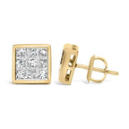 14k yellow gold 1.0 cttw princess cut diamond composite stud earrings bijoux-nyc direct