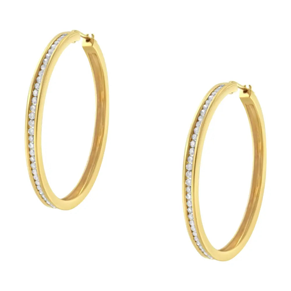 14k yellow gold 1.0 cttw diamond channel set round hoop earrings bijoux-nyc direct