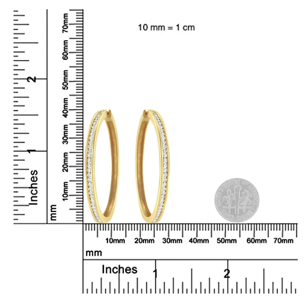 14k yellow gold 1.0 cttw diamond channel set round hoop earrings bijoux-nyc direct