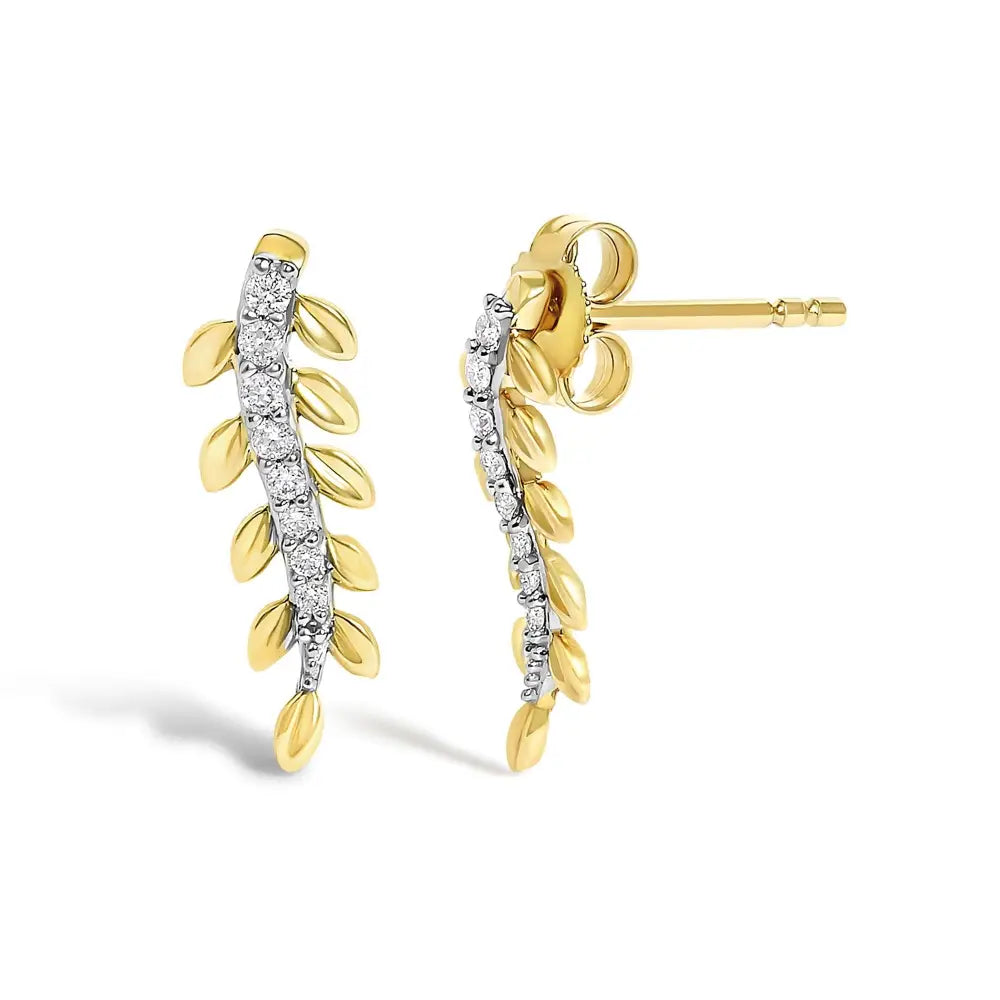 14k yellow gold 1/10 cttw diamond leaf drop earrings bijoux-nyc direct