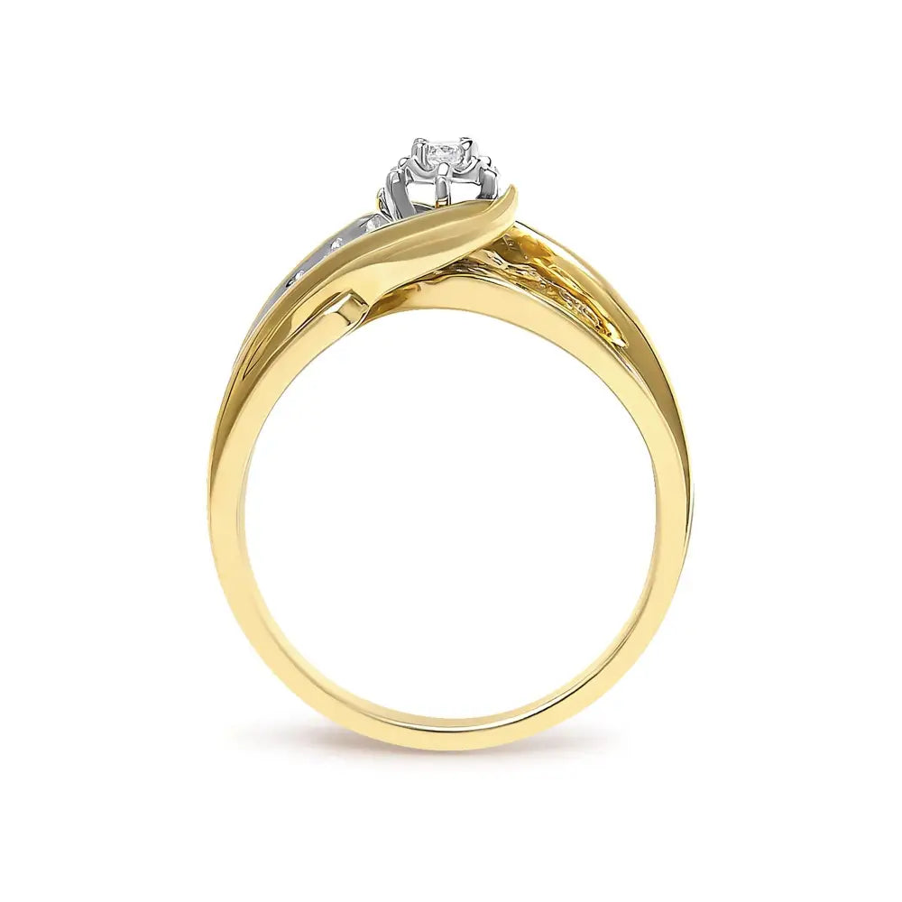 14k yellow gold 1/4 cttw diamond wave bypass ring bijoux-nyc direct