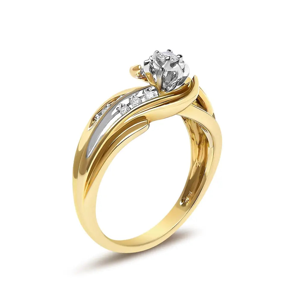 14k yellow gold 1/4 cttw diamond wave bypass ring bijoux-nyc direct