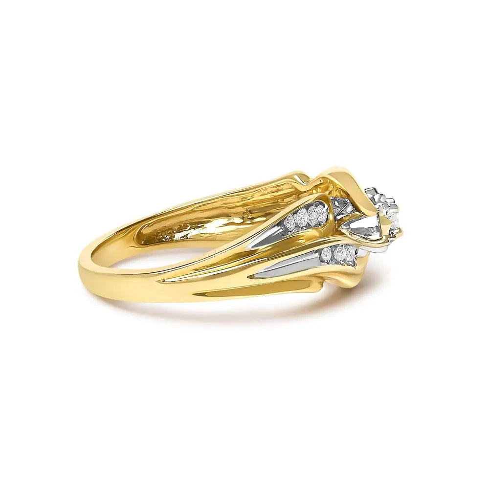 14k yellow gold 1/4 cttw diamond wave bypass ring bijoux-nyc direct