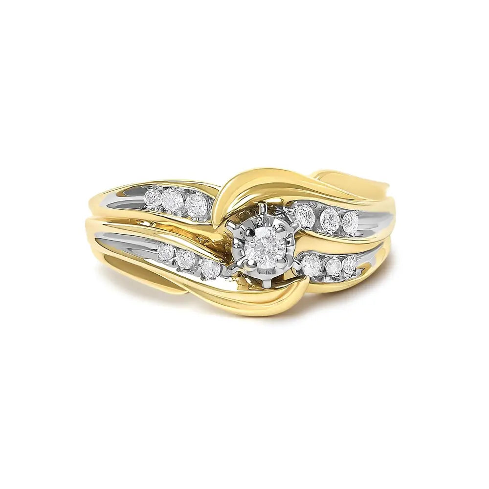 14k yellow gold 1/4 cttw diamond wave bypass ring bijoux-nyc direct
