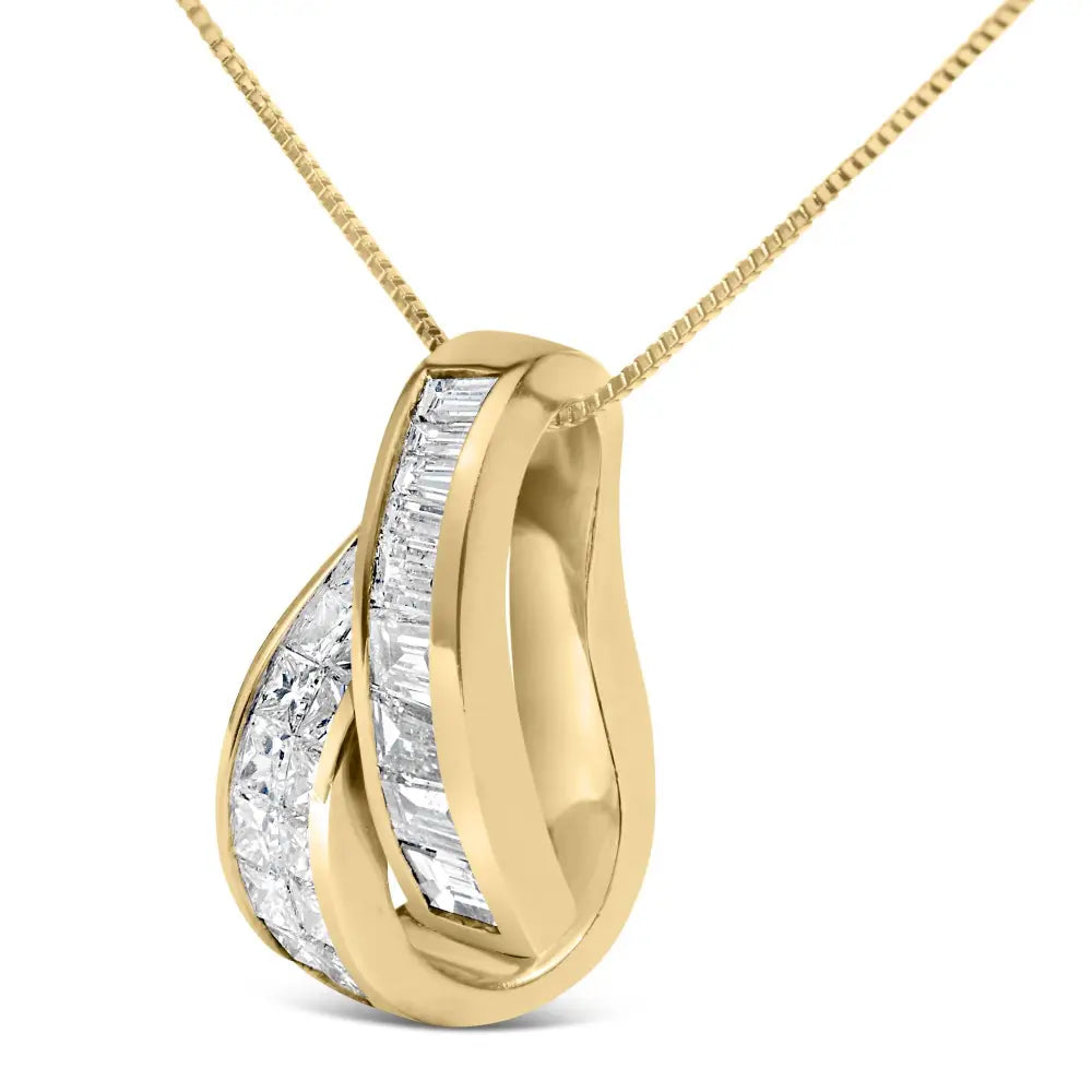 14k yellow gold 1 5/8 cttw princess and baguette diamond duo bar necklace bijoux-nyc direct