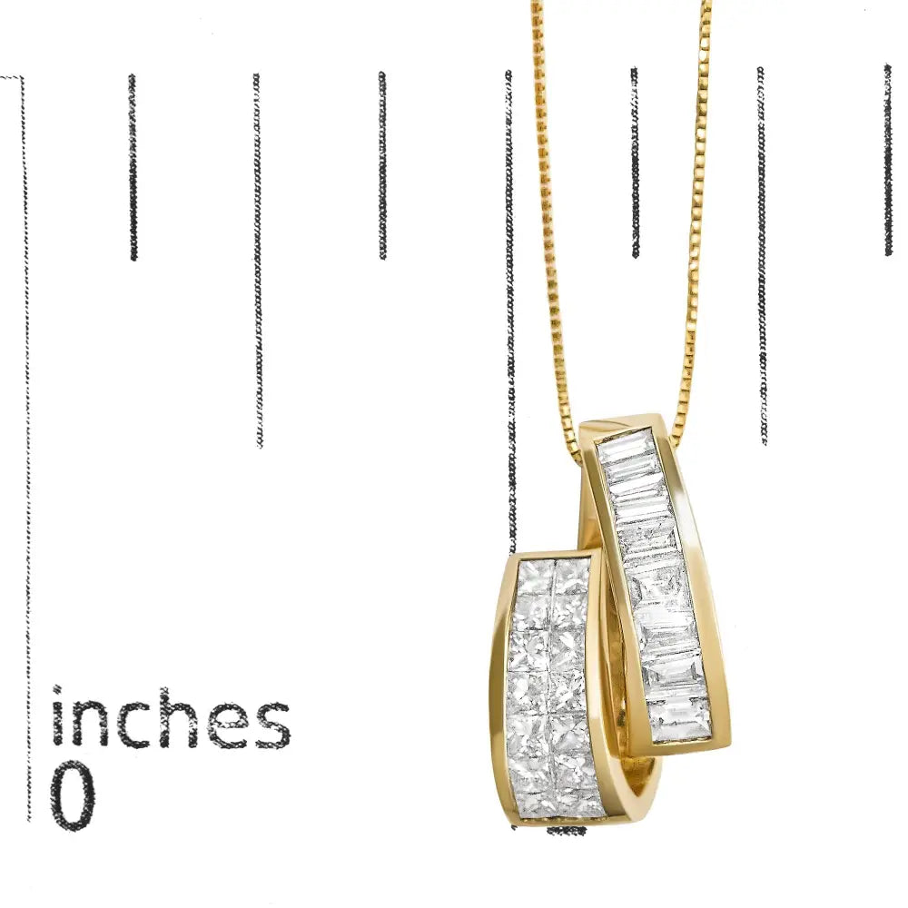 14k yellow gold 1 5/8 cttw princess and baguette diamond duo bar necklace bijoux-nyc direct