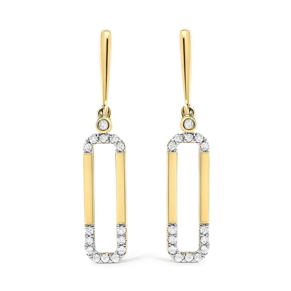 14k yellow gold 0.20 cttw diamond paper clip dangle earrings bijoux-nyc direct