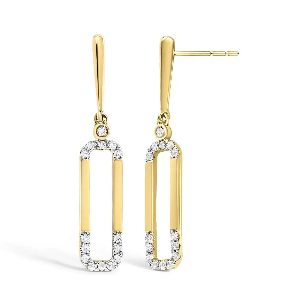 14k yellow gold 0.20 cttw diamond paper clip dangle earrings bijoux-nyc direct