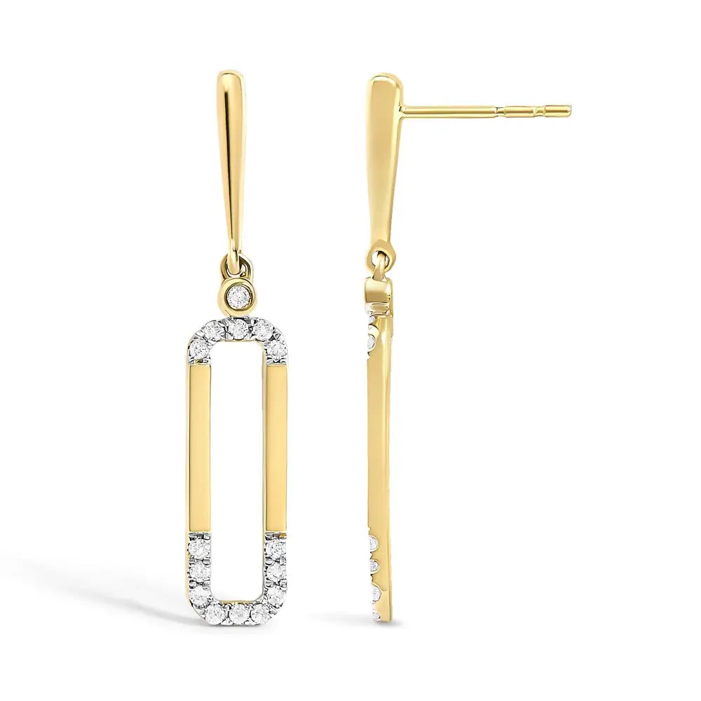 14k yellow gold 0.20 cttw diamond paper clip dangle earrings bijoux-nyc direct
