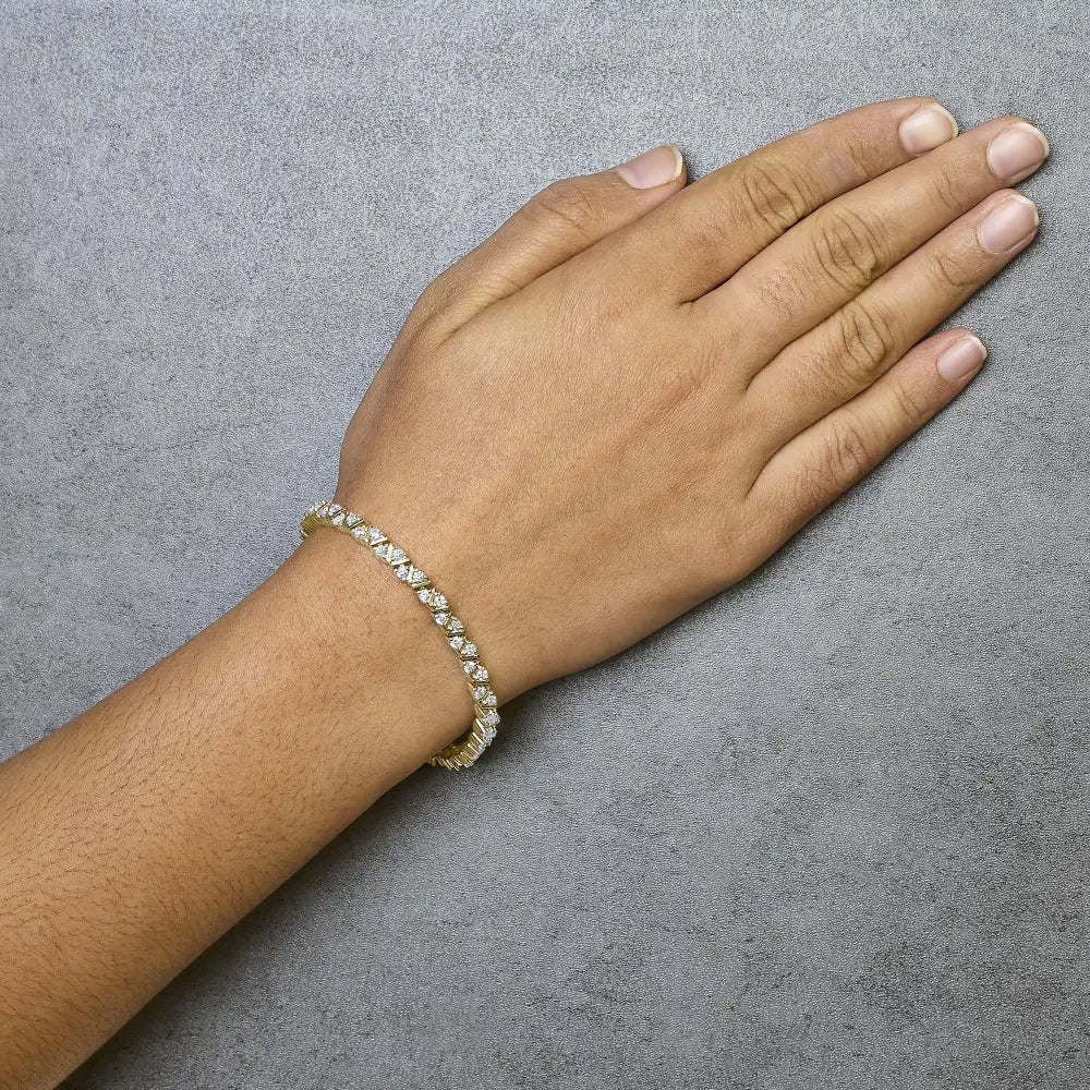 14k yellow gold 4.00 cttw diamond triangle link tennis bracelet 7 bijoux-nyc direct