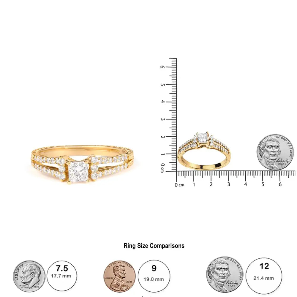14k yellow gold 5/8 cttw princess diamond split shank engagement ring bijoux-nyc direct