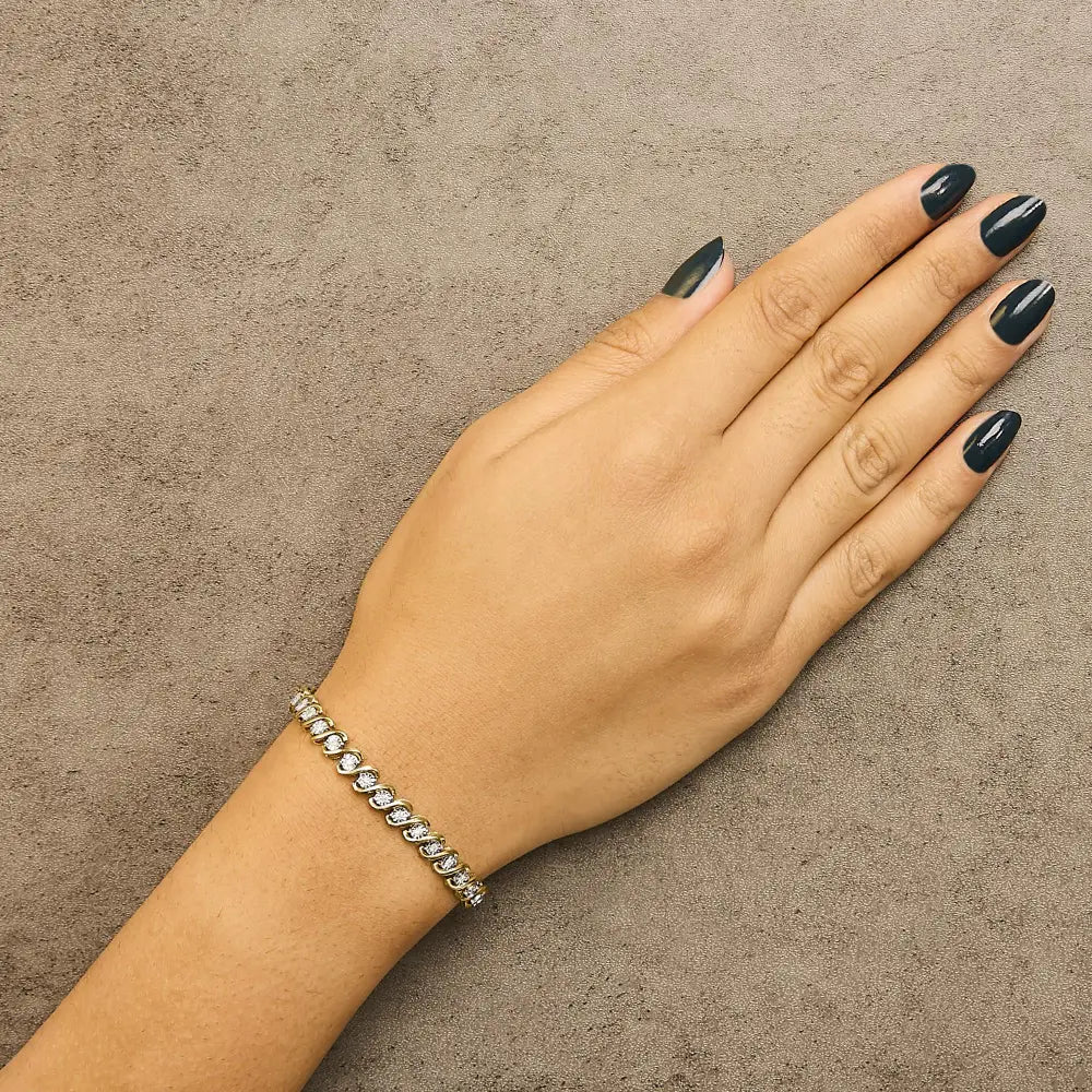 1/2 carat diamond s-curve tennis bracelet in 14k gold plated silver bijoux-nyc direct