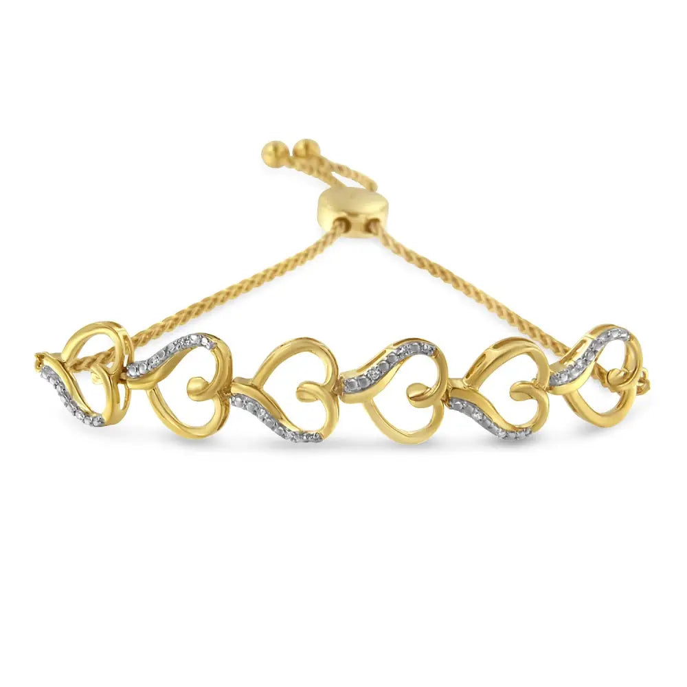 14k yellow gold plated silver 1/10ct tdw diamond heart bolo bracelet bijoux-nyc direct