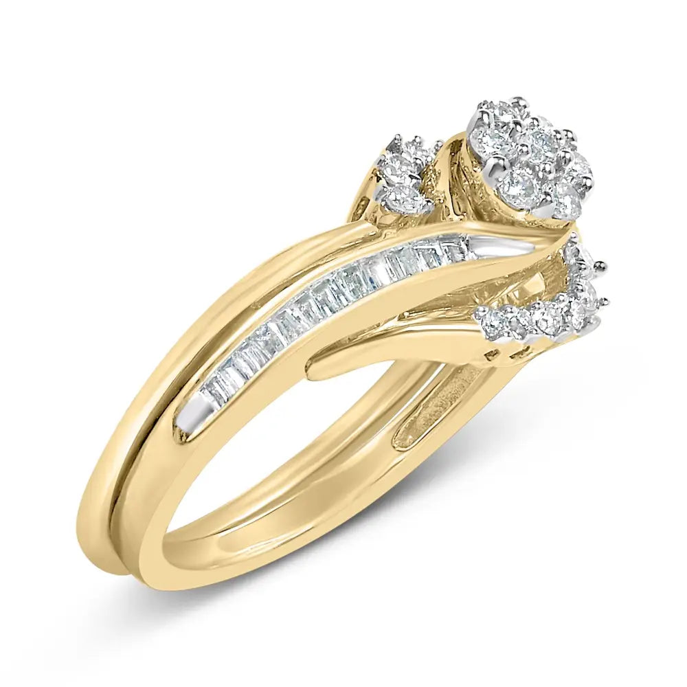 1/2 cttw diamond cluster spiral bridal set in 14k gold plated silver bijoux-nyc direct