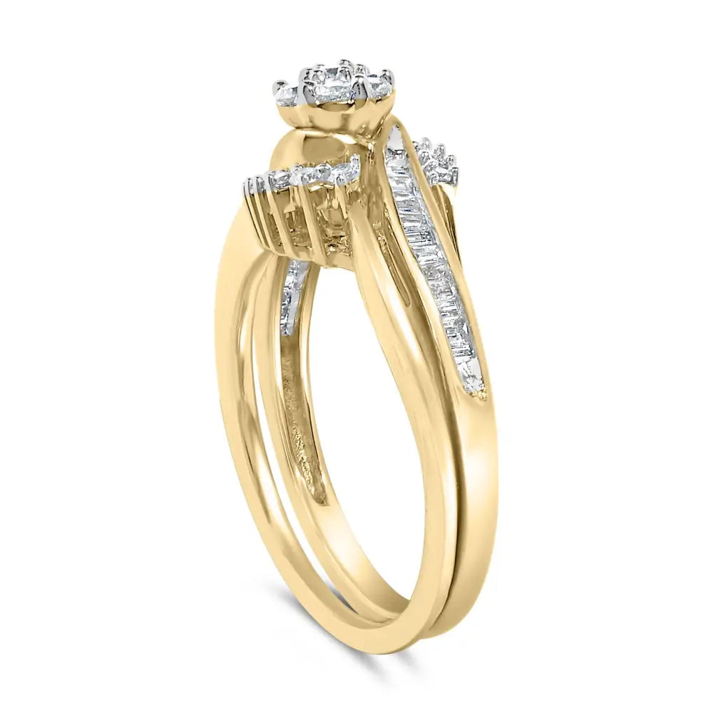 1/2 cttw diamond cluster spiral bridal set in 14k gold plated silver bijoux-nyc direct
