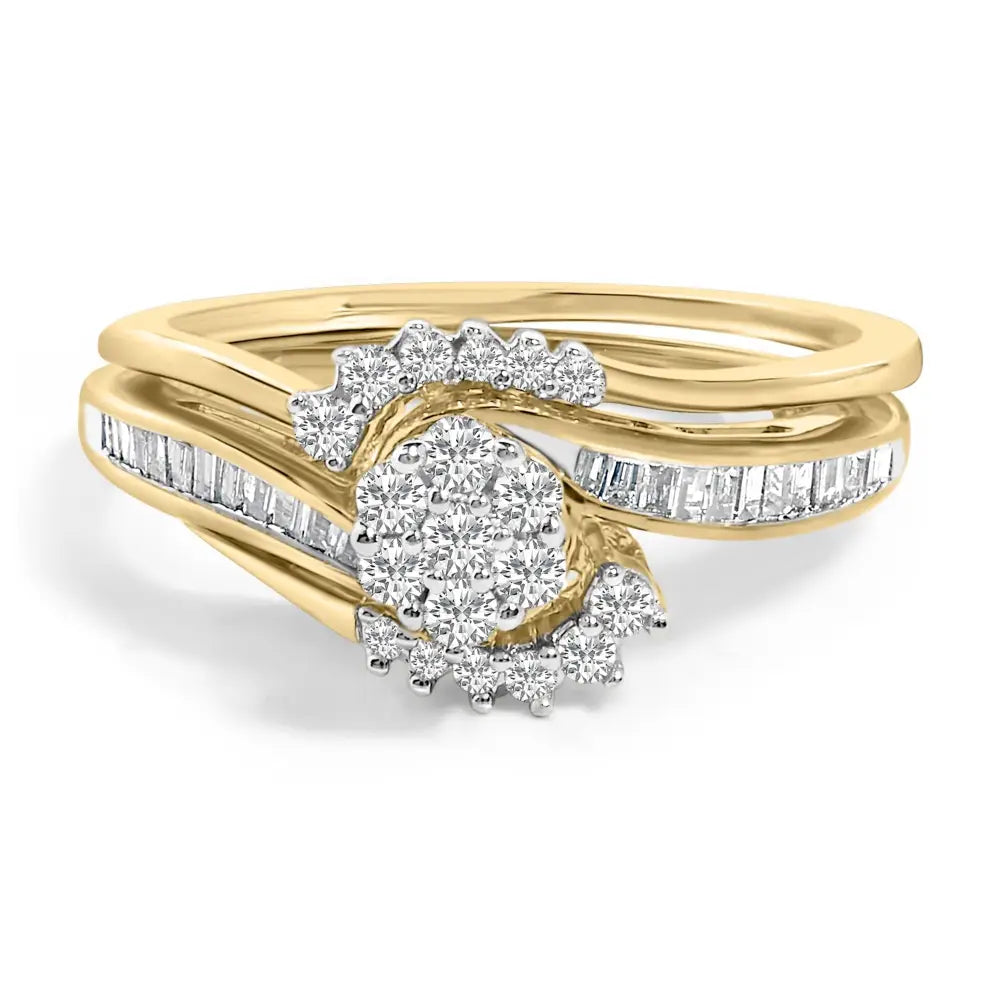 1/2 cttw diamond cluster spiral bridal set in 14k gold plated silver bijoux-nyc direct