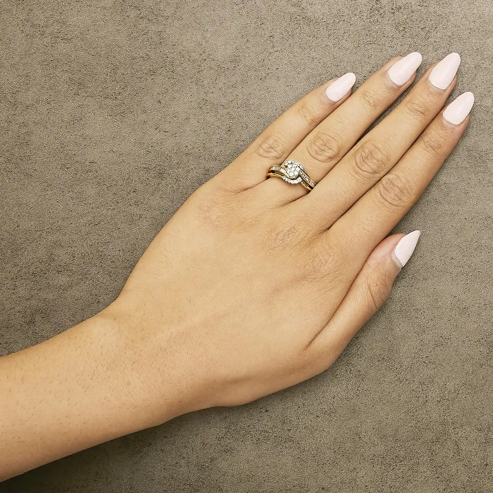 1/2 cttw diamond cluster spiral bridal set in 14k gold plated silver bijoux-nyc direct