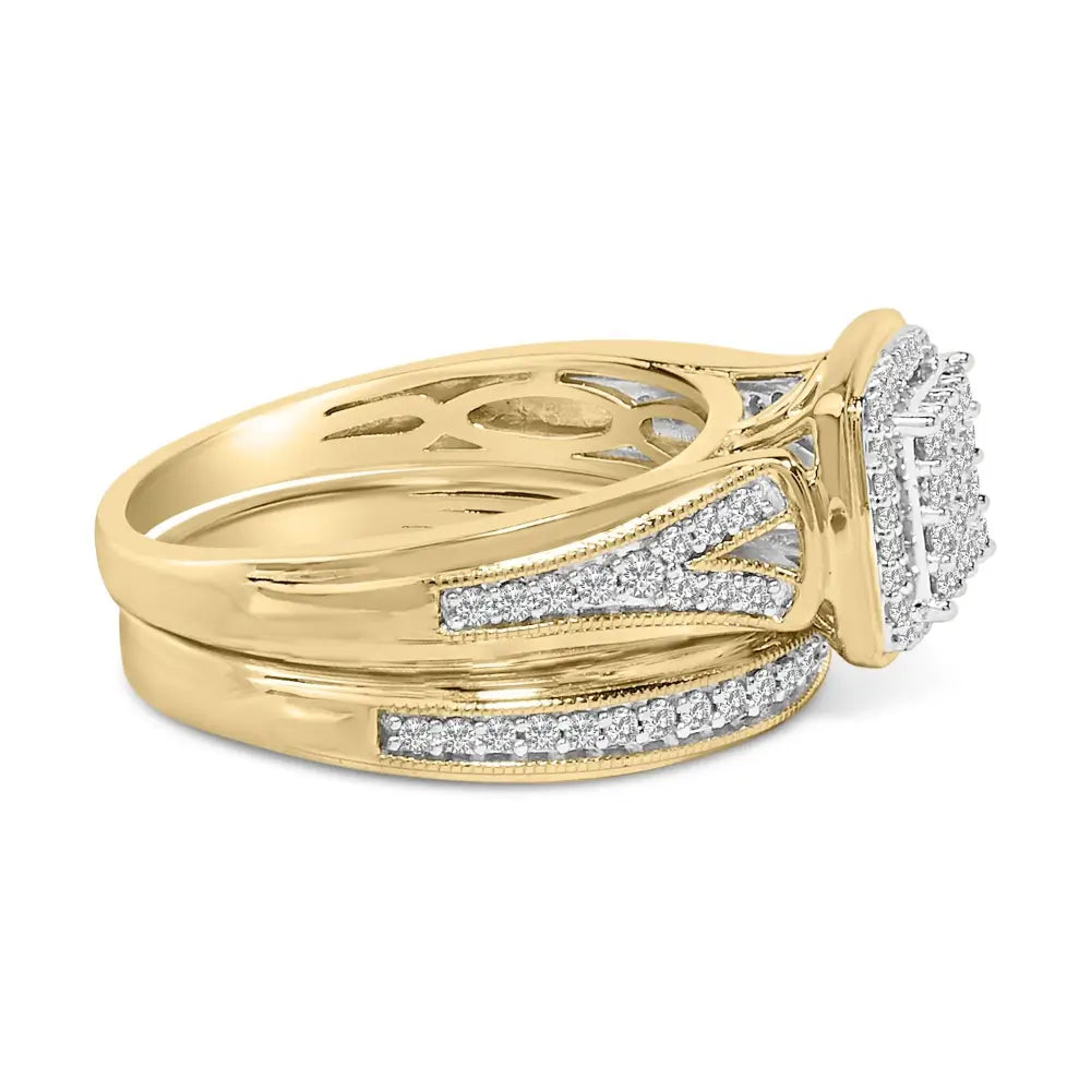 14k yellow gold plated sterling silver 1/2 cttw diamond square bridal set bijoux-nyc direct