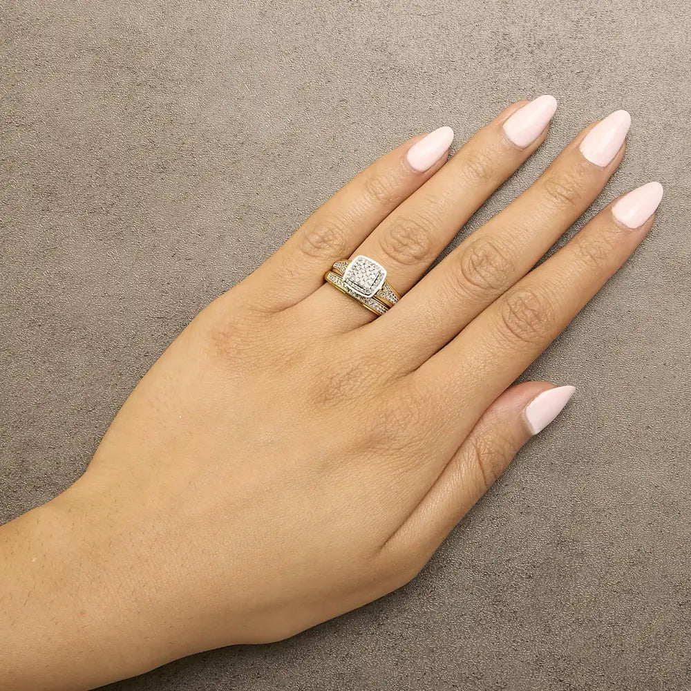 14k yellow gold plated sterling silver 1/2 cttw diamond square bridal set bijoux-nyc direct