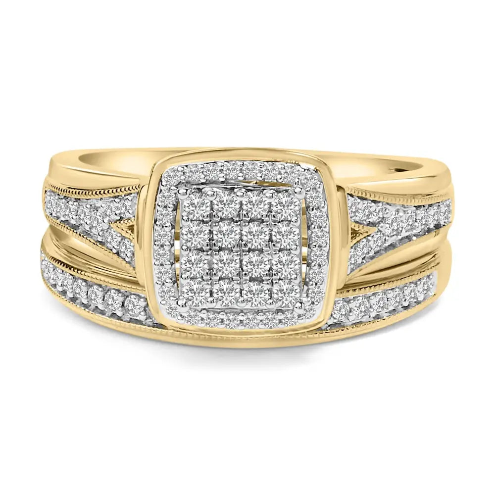 14k yellow gold plated sterling silver 1/2 cttw diamond square bridal set bijoux-nyc direct